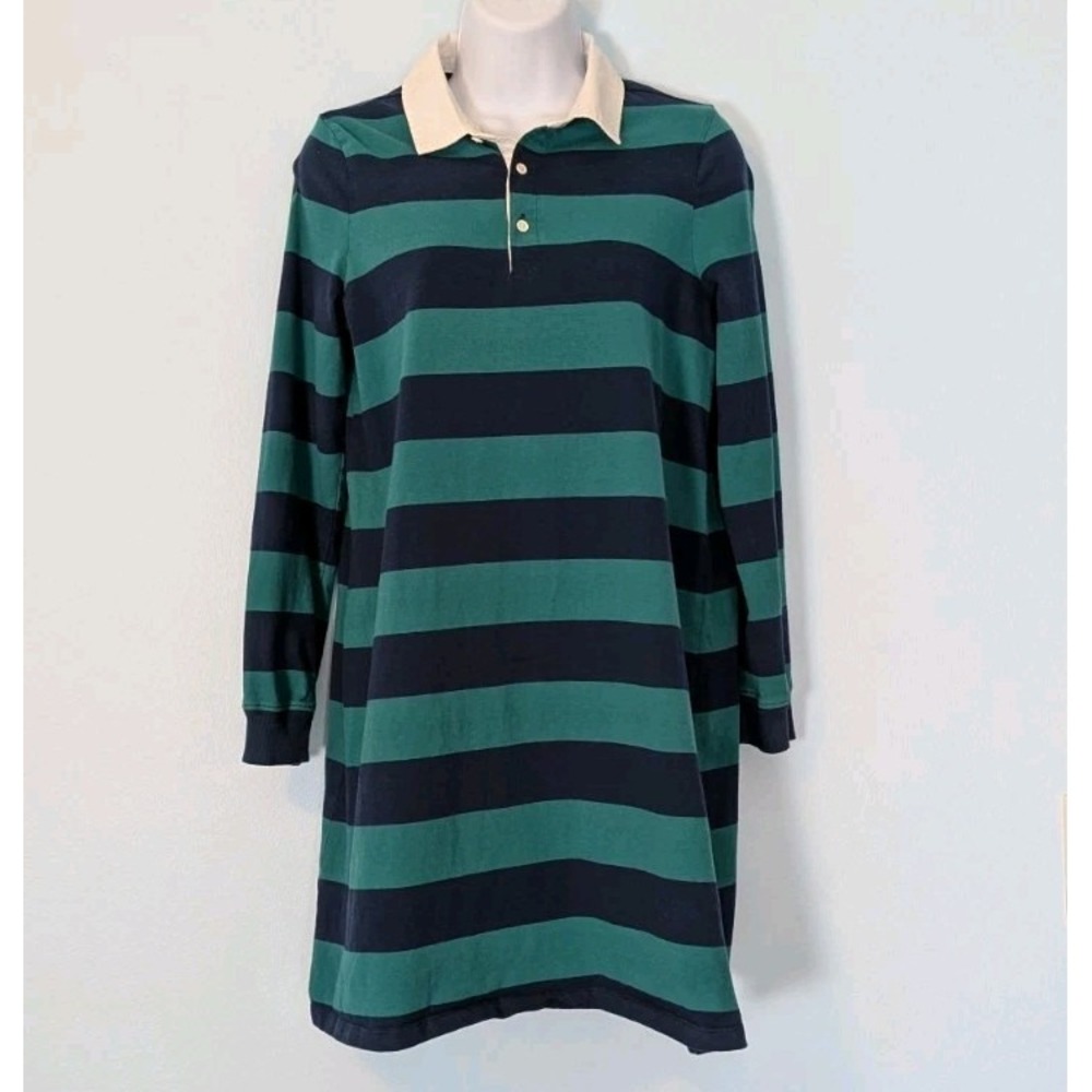 Rugby Shirt Dress Women's 2X Blue Green Stripes Preppy 100% Cotton